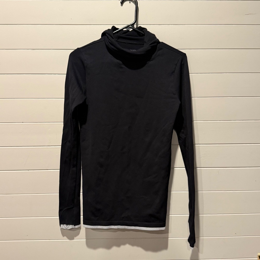 Athleta Flurry Seamless Hoodie Womens M Black Face Mask Running Top 510334-00